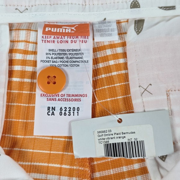 Puma Cobra Golf Mens Dry Cell Stretch Orange Plaids Casual Shorts Size 32 NWT - Picture 7 of 8